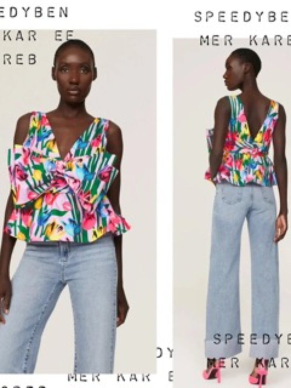 Slate & Willow Floral Bow Front Crop Top Size Small